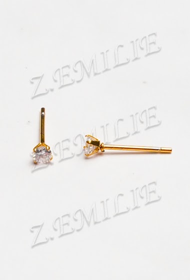 Grossiste Z. Emilie - Boucle d’oreille acier strass zirconium rond 3mm