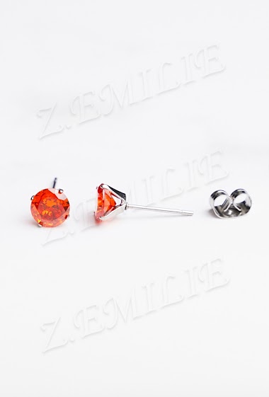 Wholesaler Z. Emilie - Zirconium strass round steel earring 4mm