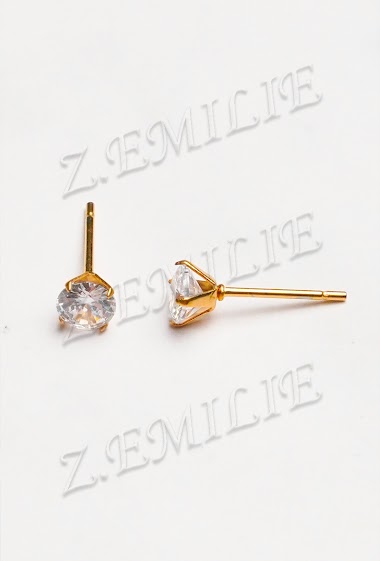 Großhändler Z. Emilie - Zirconium strass round steel earring 5mm