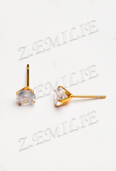 Grossiste Z. Emilie - Boucle d’oreille acier strass zirconium rond 6mm