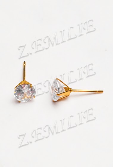 Großhändler Z. Emilie - Zirconium strass round steel earring 7mm