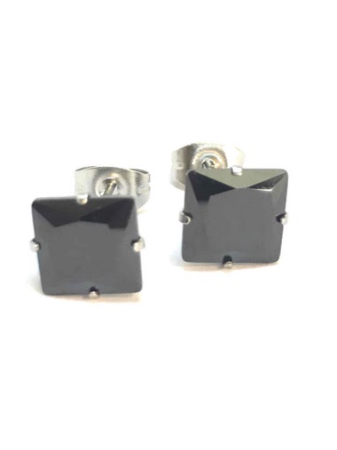Wholesaler Z. Emilie - Zirconium strass square steel earring 8mm