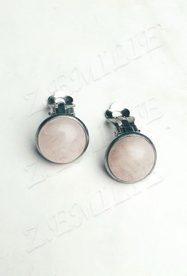 Grossiste Z. Emilie - Boucle d'oreille clips pierre quartz rose