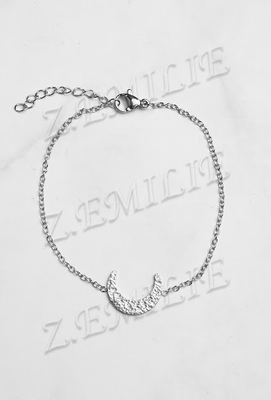 Grossiste Z. Emilie - Bracelet acier croissant de lune martelé