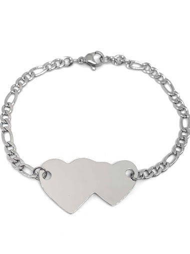 Wholesaler Z. Emilie - Double heart steel bracelet to engrave