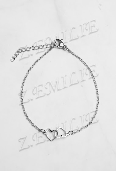Grossiste Z. Emilie - Bracelet acier double cœur