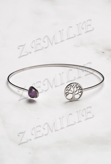 Wholesaler Z. Emilie - Amethyst stone and tree of life steel bracelet
