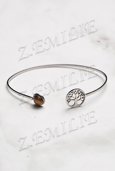 Mayorista Z. Emilie - Tiger eye stone and tree of life steel bracelet