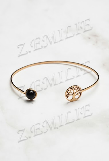 Wholesaler Z. Emilie - Onyx stone and tree of life steel bracelet
