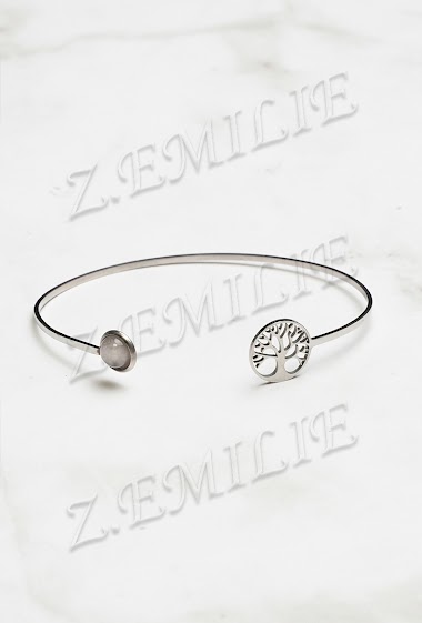 Wholesaler Z. Emilie - Rose quartz stone and tree of life steel bracelet