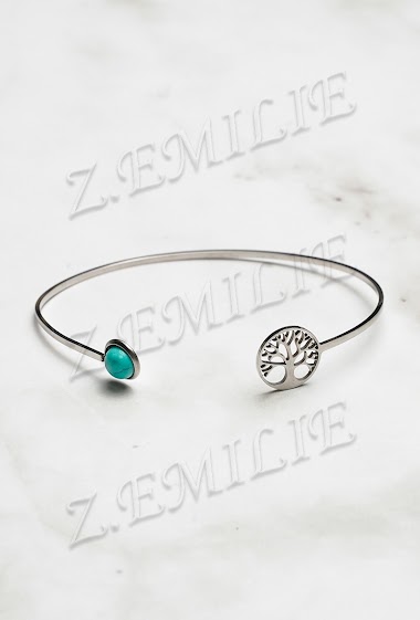 Wholesaler Z. Emilie - Turquoise stone and tree of life steel bracelet
