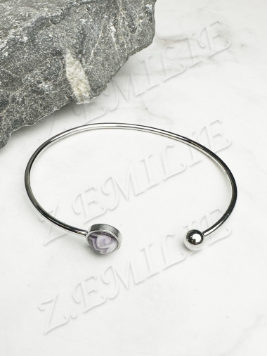 Wholesaler Z. Emilie - Amethyst stone bangle steel bracelet