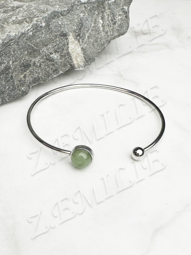 Grossiste Z. Emilie - Bracelet acier jonc pierre jade