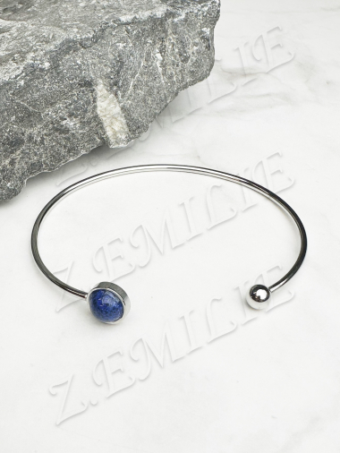 Grossiste Z. Emilie - Bracelet acier jonc pierre lapis lazuli