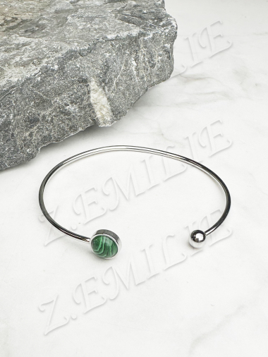 Wholesaler Z. Emilie - Steel bracelet with malachite stone bangle