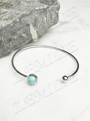 Wholesaler Z. Emilie - Turquoise stone bangle steel bracelet