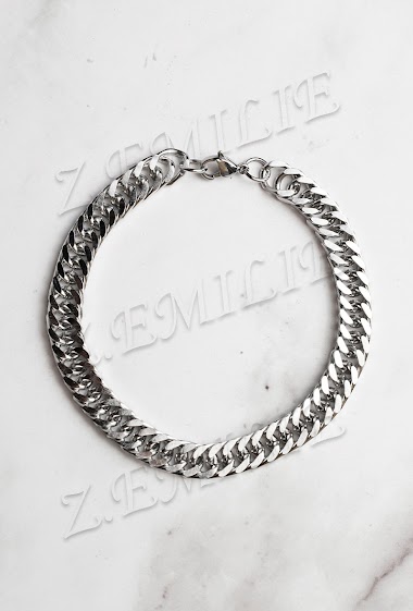 Wholesaler Z. Emilie - Chain gourmet flat steel bracelet 7mm