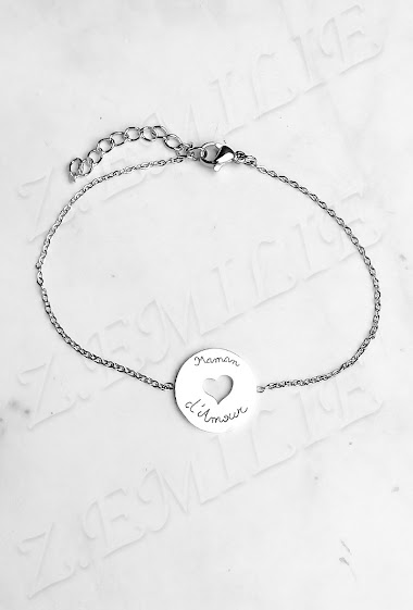 Wholesalers Z. Emilie - "Maman d'amour" message steel bracelet