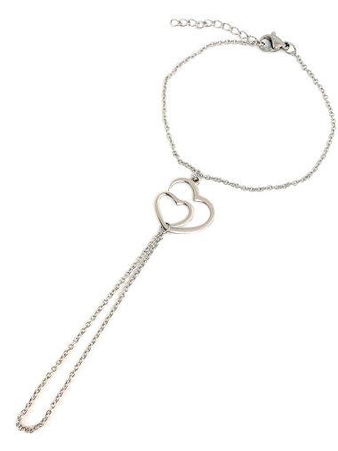 Wholesaler Z. Emilie - Double heart steel ring bracelet