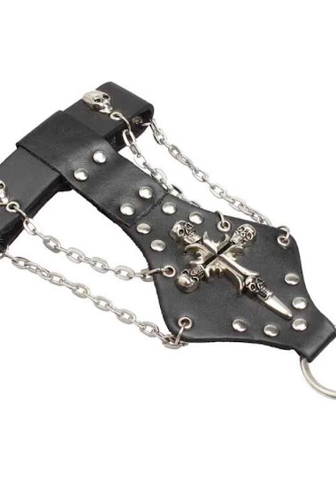 Grossiste Z. Emilie - Bracelet cuir punk croix