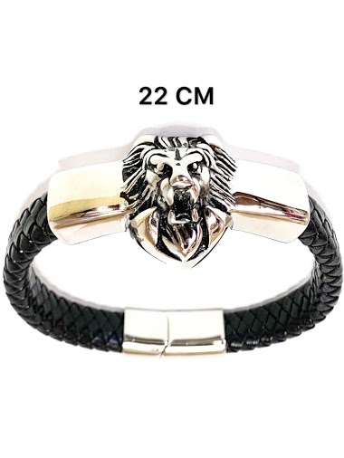 Grossiste Z. Emilie - Bracelet cuir tête de lion acier