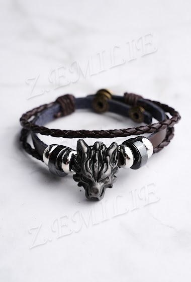 Wholesaler Z. Emilie - Wolf head leather bracelet