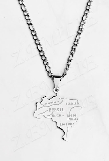 Großhändler Z. Emilie - Map Brazil steel necklace