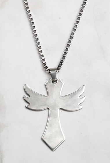 Wholesaler Z. Emilie - Cross with wings steel necklace