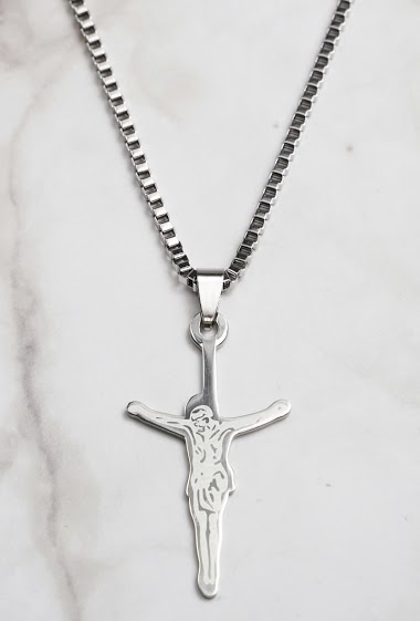 Grossiste Z. Emilie - Collier acier croix avec Jésus Christ