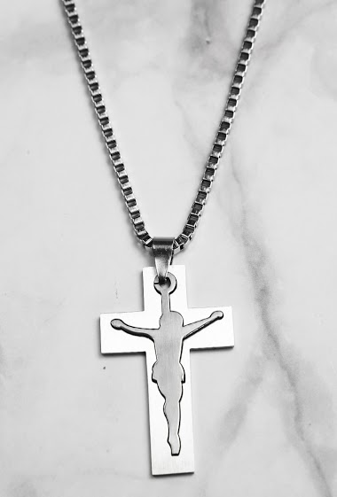 Wholesaler Z. Emilie - Cross with Jesus Christ steel necklace