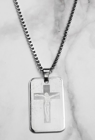 Grossiste Z. Emilie - Collier acier croix avec Jésus Christ