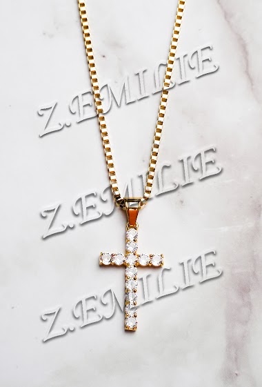 Großhändler Z. Emilie - Cross with zirconium steel necklace