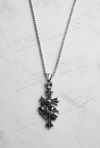 Wholesaler Z. Emilie - Skull cross steel necklace