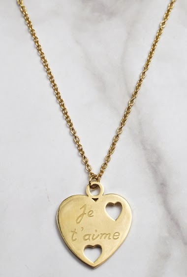 Wholesaler Z. Emilie - "Je t'aime" heart steel necklace