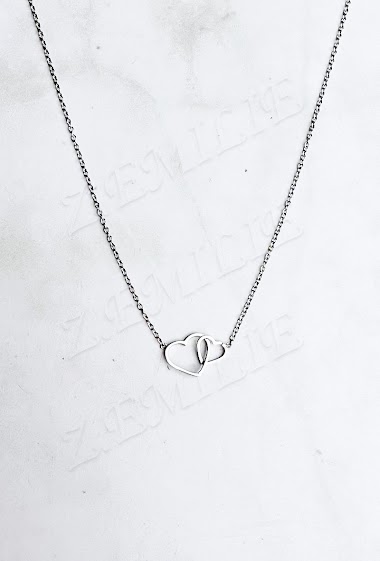 Wholesaler Z. Emilie - Double heart steel necklace