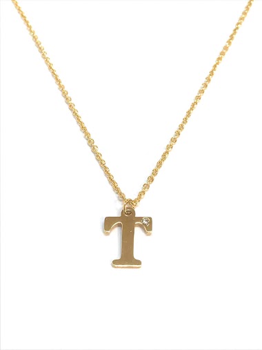 Wholesaler Z. Emilie - Initial T with strass steel necklace