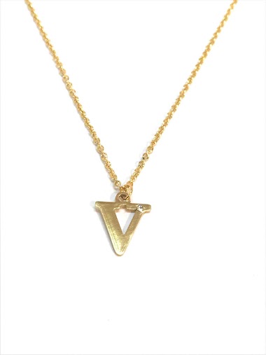 Wholesaler Z. Emilie - Initial V with strass steel necklace