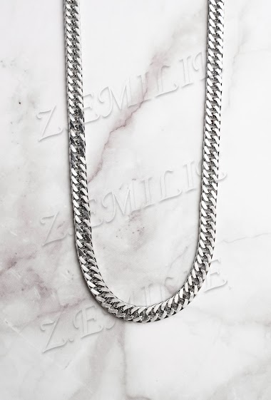 Wholesaler Z. Emilie - Chain gourmet flat steel necklace 7mm