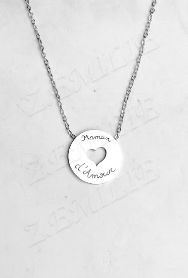 Großhändler Z. Emilie - "Maman d'amour" message steel necklace