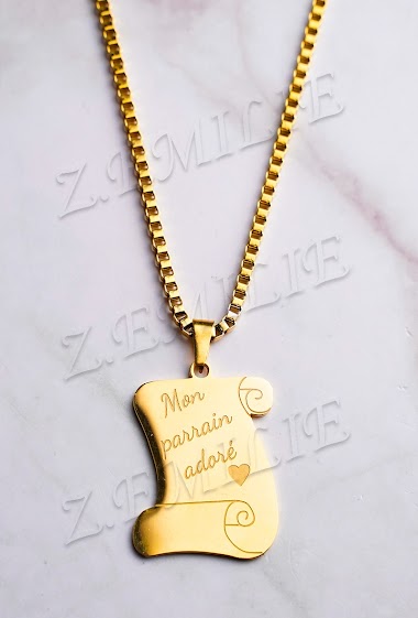 Wholesaler Z. Emilie - "Mon parrain adoré" message steel necklace