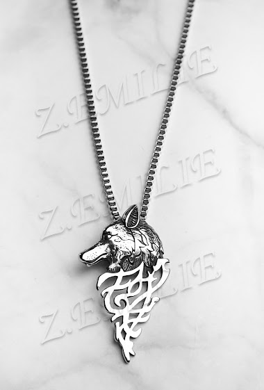 Wholesaler Z. Emilie - Wolf head  steel necklace