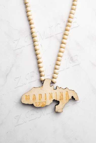 Martinique map wood necklace