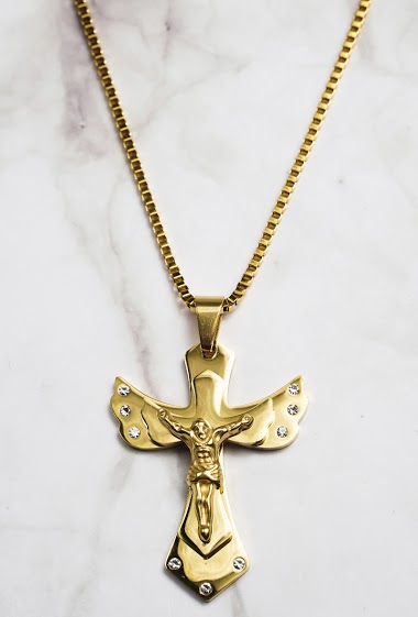 Wholesaler Z. Emilie - Cross with Jesus Christ steel necklace