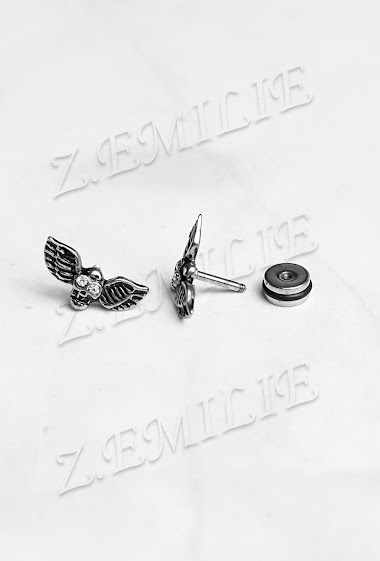 Wholesaler Z. Emilie - Fake piercing skull wings earring