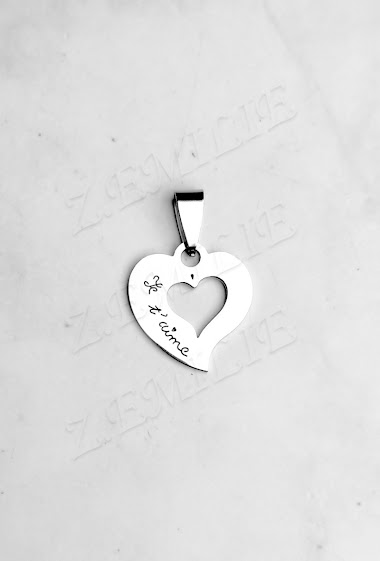 Wholesalers Z. Emilie - "Je t'aime" heart steel pendant