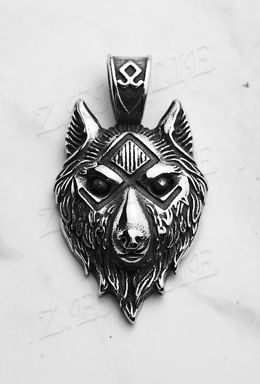 Wolf head steel pendant