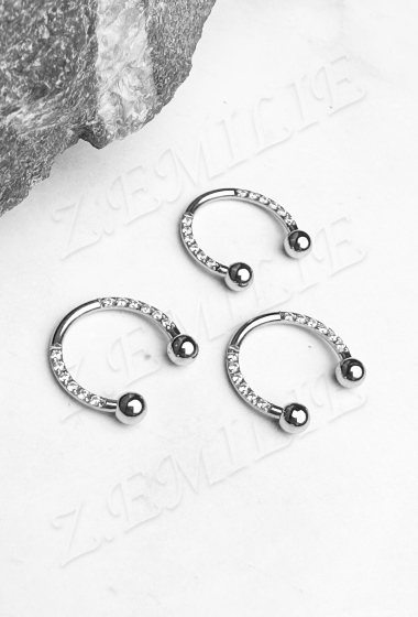 Grossiste Z. Emilie - Piercing anneau universel fer à cheval zirconium 1.2x10mm