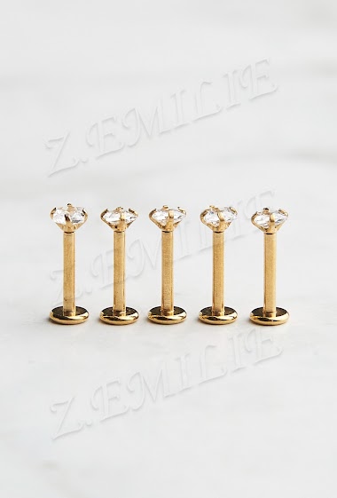 Wholesaler Z. Emilie - Square zirconium labret piercing 1.2x8mm