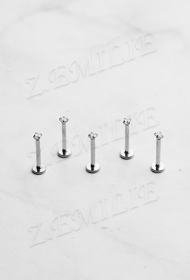 Grossiste Z. Emilie - Piercing labret zirconium rond 1.2x10x2mm