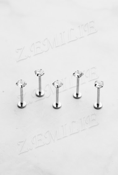 Grossiste Z. Emilie - Piercing labret zirconium rond 1.2x10x4mm
